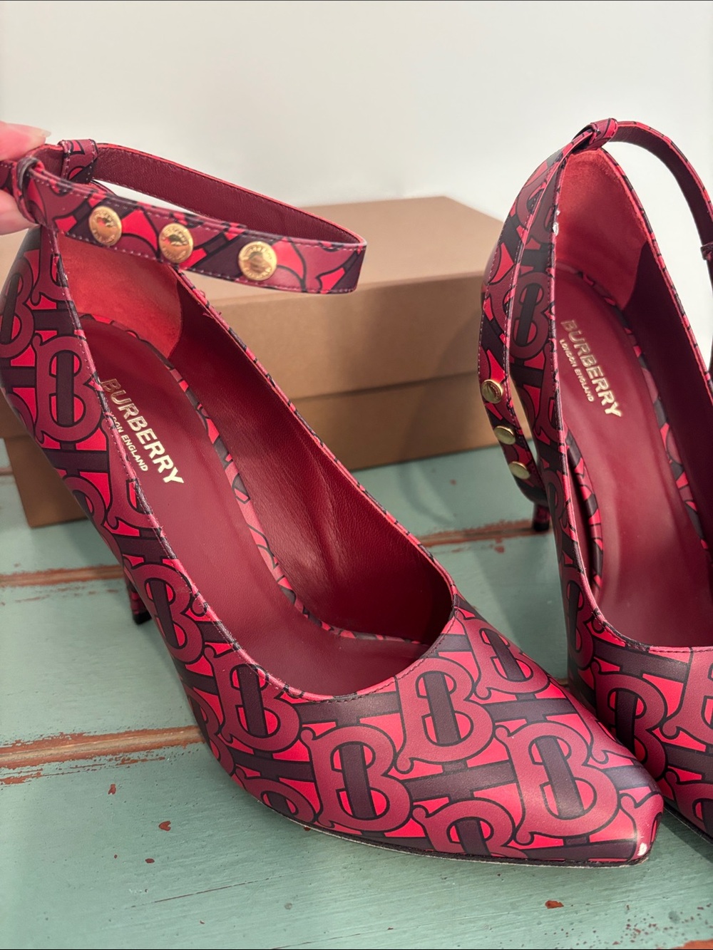 Burberry Red Logo Ankle-Strap Pumps - Women's High Heel - Picture 9 of 15